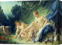 Bath Canvas Prints - Diana getting out of her bath by Francois Boucher