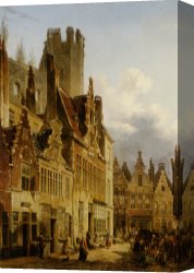 Berlin Street Scene Canvas Prints - A Busy Market Scene in The Streets of Ghent by Francois-jean-louis Boulanger