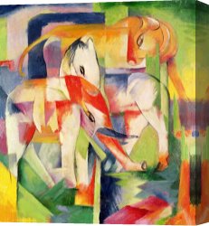 Horse Race Canvas Paintings - Elephant Horse and Cow by Franz Marc