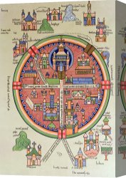 Ancient Canvas Paintings - Ancient Map of Jerusalem and Palestine by French School