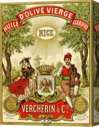 Oil Canvas Paintings - Label For Vercherin Extra Virgin Olive Oil by French School
