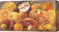 Untitled C.1951 Canvas Prints - Still Life with Parrot And Fruit 1951 by Frida Kahlo