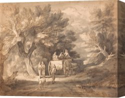 Boar Lane Canvas Paintings - Wooded Landscape with Country Cart And Figures Walking Down a Lane by Gainsborough, Thomas