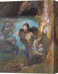 Bussiere Canvas Prints - Sea Nymphs at a Grotto by Gaston Bussiere