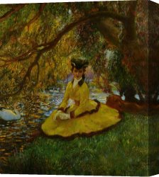 Gaston Bussiere Canvas Prints - La Amazone Assise Au Bord Dun Erang by Gaston La Touche