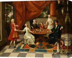 Family Canvas Prints - An Elegant Family Taking Tea by Gavin Hamilton