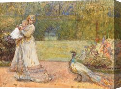 George John Pinwell Canvas Prints - Lady And A Peacock by George John Pinwell