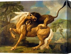 Richard Coeur De Lion on His Way to Jerusalem Canvas Prints - A Lion Attacking a Horse by George Stubbs