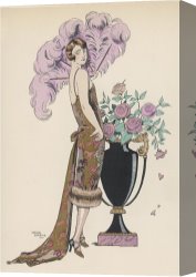 The Feathered Fan Canvas Prints - Frock Fur And Feather Fan by Georges Barbier