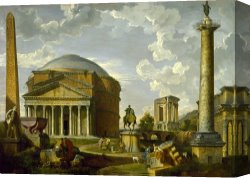 Fantasy Canvas Prints - Fantasy View with The Pantheon And Other Monuments of Ancient Rome by Giovanni Paolo Panini