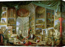 Ancient Canvas Paintings - Gallery of Views of Ancient Rome by Giovanni Paolo Pannini