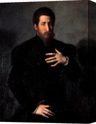 Portrait of a Young Man (selfportrait) Canvas Paintings - Portrait of a Virile Man by Girolamo da Carpi