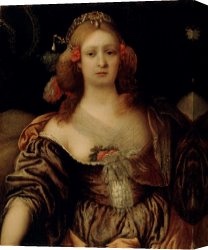 Portrait of a Young Man (selfportrait) Canvas Paintings - Portrait of a Young Woman by Girolamo Forabosco