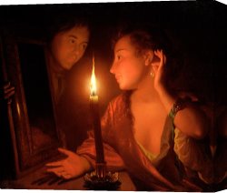 Lady Clown Canvas Prints - A Lady Admiring An Earring by Candlelight by Godfried Schalcken