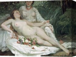 Woman Canvas Paintings - Bathers or Two Nude Women by Gustave Courbet