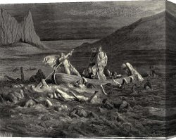 Ancient Canvas Paintings - The Inferno, Canto 8, Lines 2729 Soon As Both Embark&rsquo;d, Cutting The Waves, Goes on The Ancient Prow, More Deeply Than with Others It Is Wont. by Gustave Dore