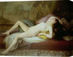Unclothed Canvas Prints - Nude lying on a chaise longue by Gustave-Henri-Eugene Delhumeau