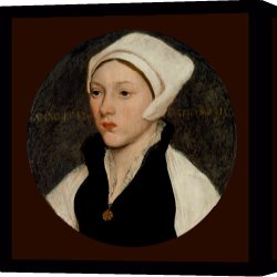 Portrait of a Young Man (selfportrait) Canvas Paintings - Portrait of a Young Woman with a White Coif - 1541 by Hans Holbein the Younger