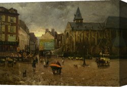 Gaston Bussiere Canvas Prints - Early Morning Near L'eglise De St. Medard, Paris by Henri-gaston Darien