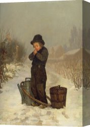 Cold Canvas Paintings - Warming His Hands by Henry Bacon