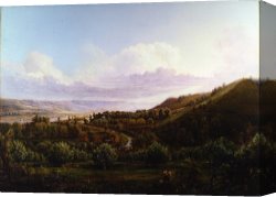 Night View of a Barge And It's Tug on The Kanawha River Canvas Prints - View of Bald Face Creek in The Ohio River Valley by Henry Lovie