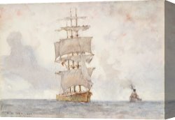 Scott Canvas Prints - Barque and Tug by Henry Scott Tuke