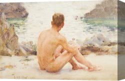 Scott Canvas Prints - Charlie Seated on the Sand by Henry Scott Tuke
