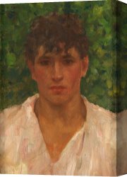 Portrait of a Young Man (selfportrait) Canvas Paintings - Portrait of a Young Man with Open Collar by Henry Scott Tuke
