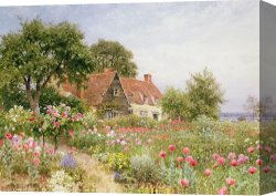 Clocktower Cottage Canvas Paintings - A Cottage Garden by Henry Sutton Palmer