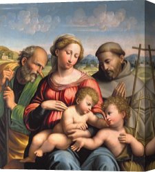 Family Canvas Prints - Holy Family With The Infant St. John The Baptist And St. Francis by Innocenzo da Imola