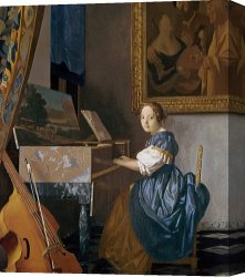 Lady Clown Canvas Prints - A Young Lady Seated at a Virginal by Jan Vermeer