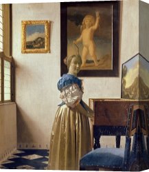 Lady Clown Canvas Prints - Lady standing at the Virginal by Jan Vermeer