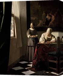 Lady Clown Canvas Prints - Lady writing a letter with her Maid by Jan Vermeer