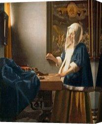 Woman Canvas Paintings - Woman Holding a Balance by Jan Vermeer