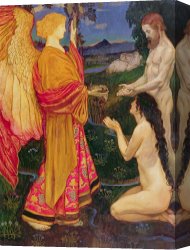 The Garden of Eden Canvas Prints - The Angel offering the fruits of the Garden of Eden to Adam and Eve by JBL Shaw