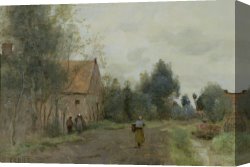 Street Canvas Prints - Village Street in the Morning by Jean Baptiste Camille Corot