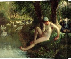 Unclothed Canvas Prints - The Bather by Jean-Francois Millet