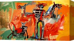 Boy Canvas Paintings - Boy And Dog in a Johnnypump by Jean-michel Basquiat