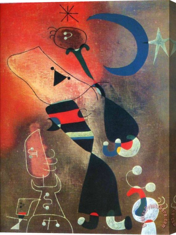 Joan Miro Woman And Bird in The Moonlight Stretched Canvas Painting / Canvas Art Joan Miro Woman And Bird in The Moonlight Stretched Canvas Painting / Canvas Art