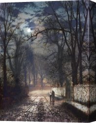 Boar Lane Canvas Paintings - A Moonlit Lane by John Atkinson Grimshaw
