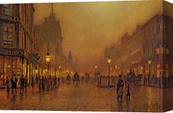 Street Canvas Prints - A Street at Night by John Atkinson Grimshaw