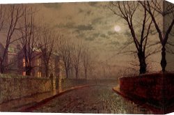 Berlin Street Scene Canvas Prints - Moonlit Street Scene 1882 by John Atkinson Grimshaw