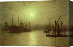 John Atkinson Grimshaw Canvas Paintings - Nightfall Down the Thames by John Atkinson Grimshaw