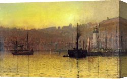 John Atkinson Grimshaw Canvas Paintings - Nightfall in Scarborough Harbour by John Atkinson Grimshaw