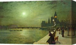 John Atkinson Grimshaw Canvas Paintings - Reflections on the Thames by John Atkinson Grimshaw