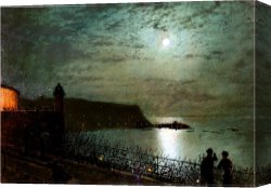 Hotel Canvas Prints - Scarborough by Moonlight From The Steps of The Grand Hotel by John Atkinson Grimshaw