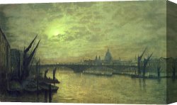 John Atkinson Grimshaw Canvas Paintings - The Thames by Moonlight with Southwark Bridge by John Atkinson Grimshaw