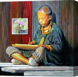 Cubist Lilies Canvas Prints - Boy Painting Lilies by John Lautermilch