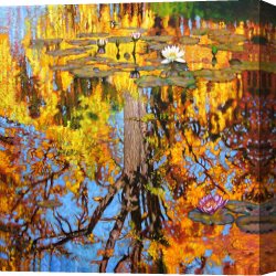 Reflection Canvas Prints - Golden Reflections on Lily Pond by John Lautermilch