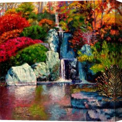 John Canvas Paintings - Japanese Waterfall by John Lautermilch